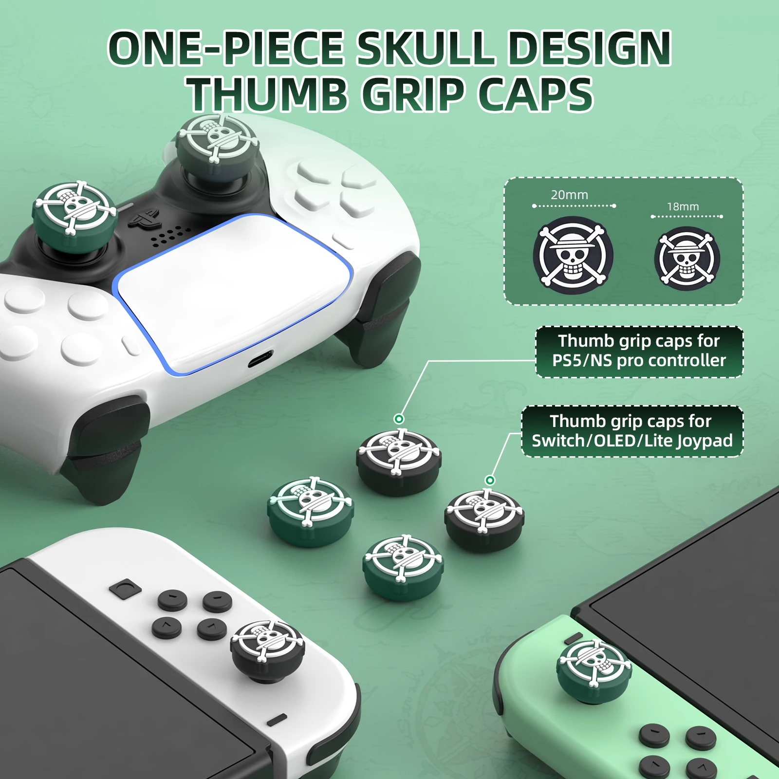 IINE Silicone Skull Design Non-Slip Cap Case Thumb Grips Cover Analog Thumb Stick Joystick Caps Compatible Nintendo Switch