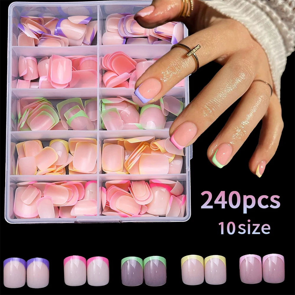 

240/120Pcs Short Square French Press On Nails Colorful Fake Nail Tips Acrylic Manicure Extension Wearable Full Cover False Nail