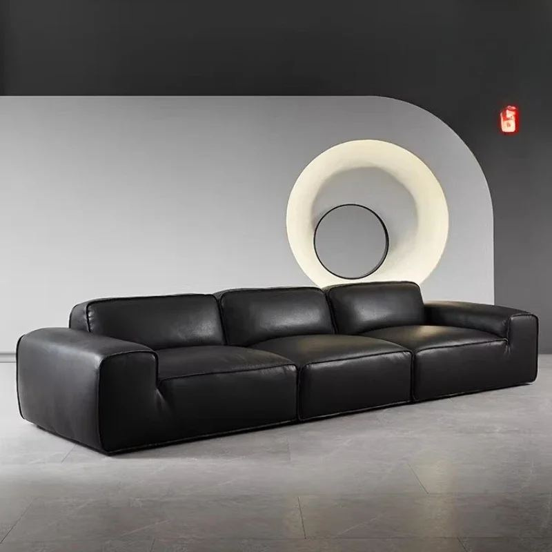 OGMAll Leather Italian Minimalist, Tofu Cubes, Large And Small Apartment Living Room Three People Straight Row