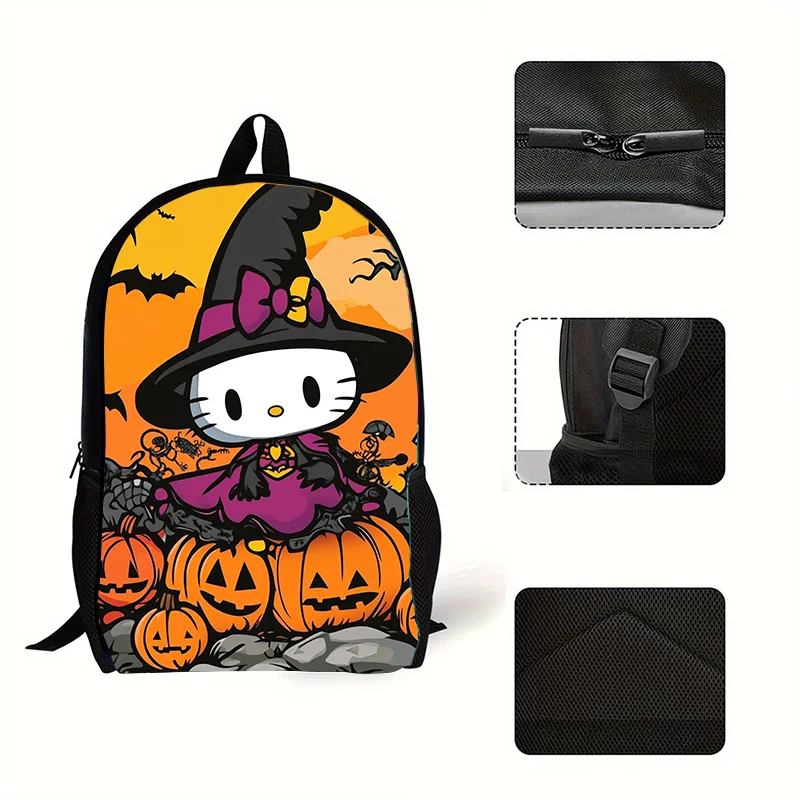 Ransel bergambar Hello Kitty berbentuk penyihir Halloween, ransel pelajar, cocok untuk perjalanan, perjalanan sehari-hari 1 buah