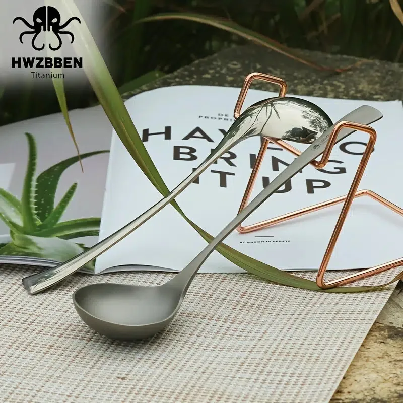 Hwzbben Pure Titanium Soup Spoon Portable Outdoor Camping Travel Tableware Sports Outdoors Accessories Kitchen Tableware Tool