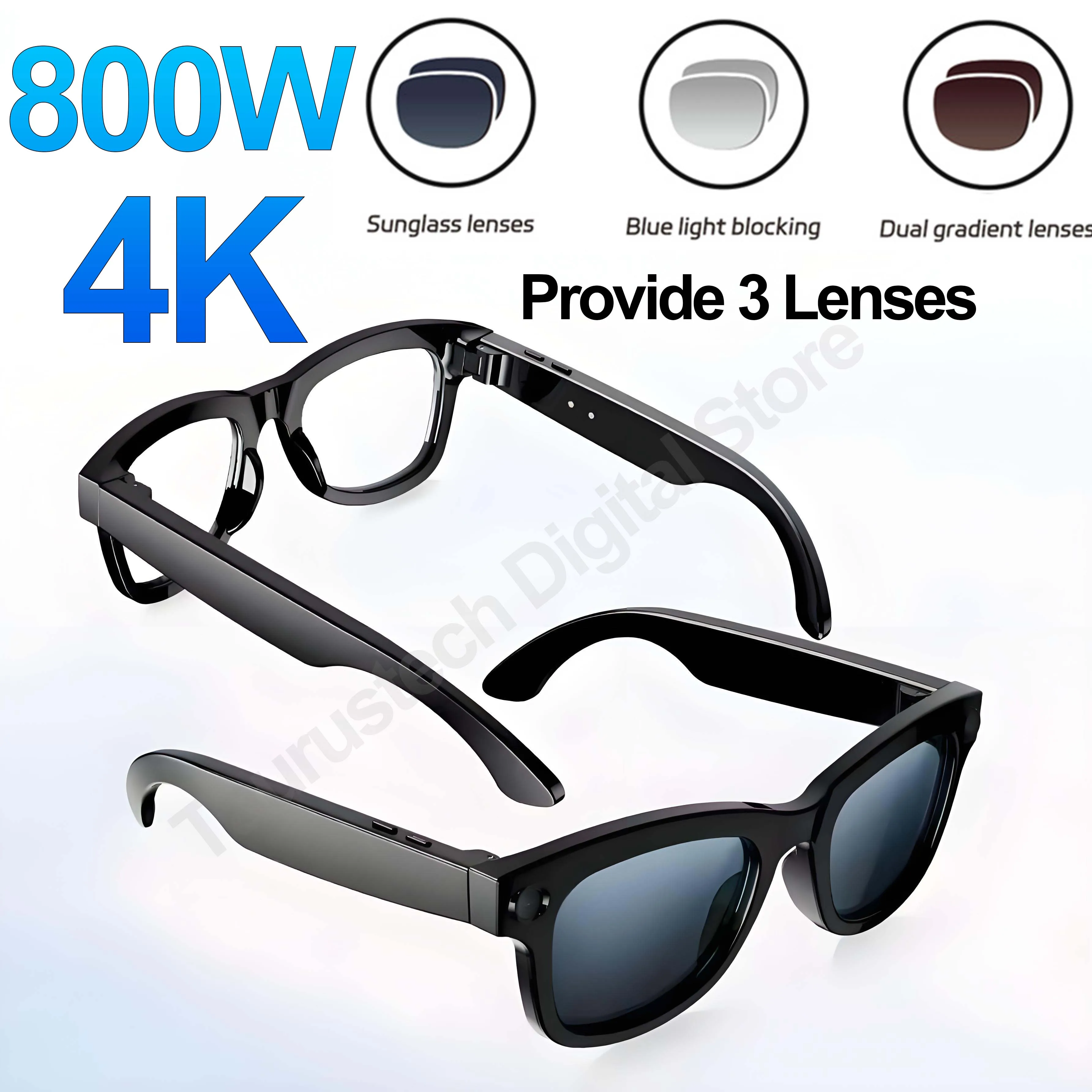 4K 800 بكسل HD AI النظارات الذكية الدردشة GPT 100MP كاميرا بلوتوث دعوة 260Mah بطارية صوت مساعد التحكم النظارات الذكية 2025
