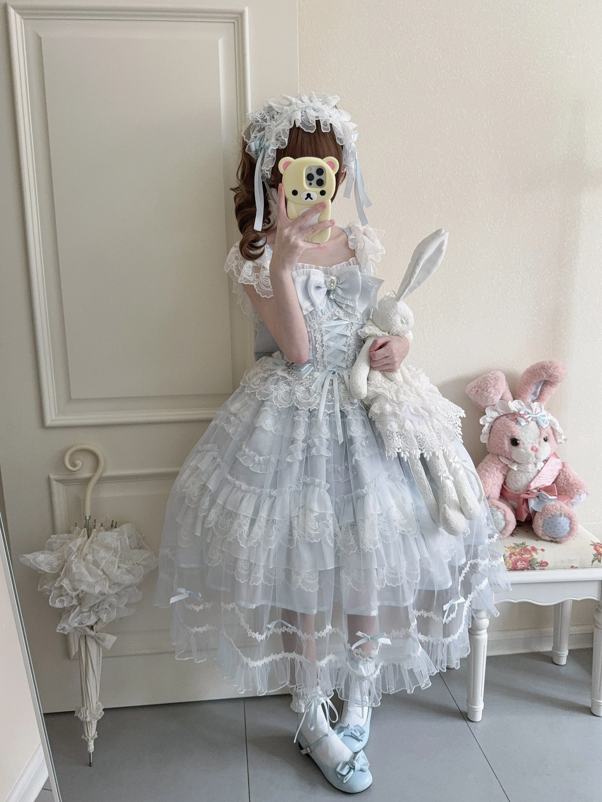 2025 الأميرة نمط لوليتا فستان بكتافة الفتيات المرأة الوردي فستان الزفاف مجموعة Jsk السيدات الحلو القوس الدانتيل فستان حفلة عيد ميلاد الشاي