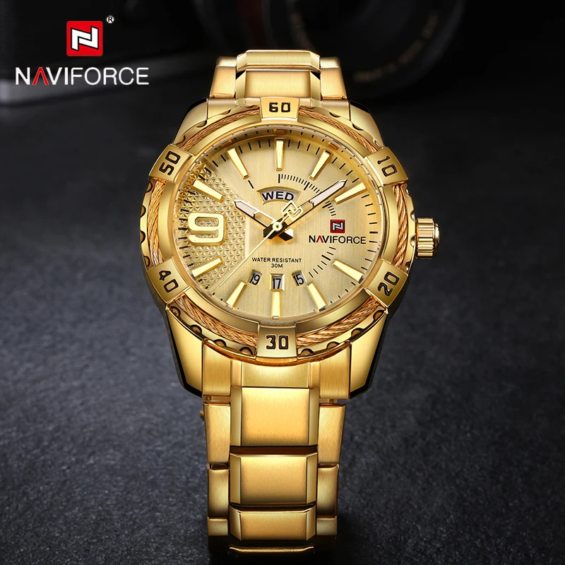 NAVIFORCE Top Luxury Brand Men\'s Quartz WristWatch Original Fashion Gold Watches For Men Waterproof Business Steel Clock Man