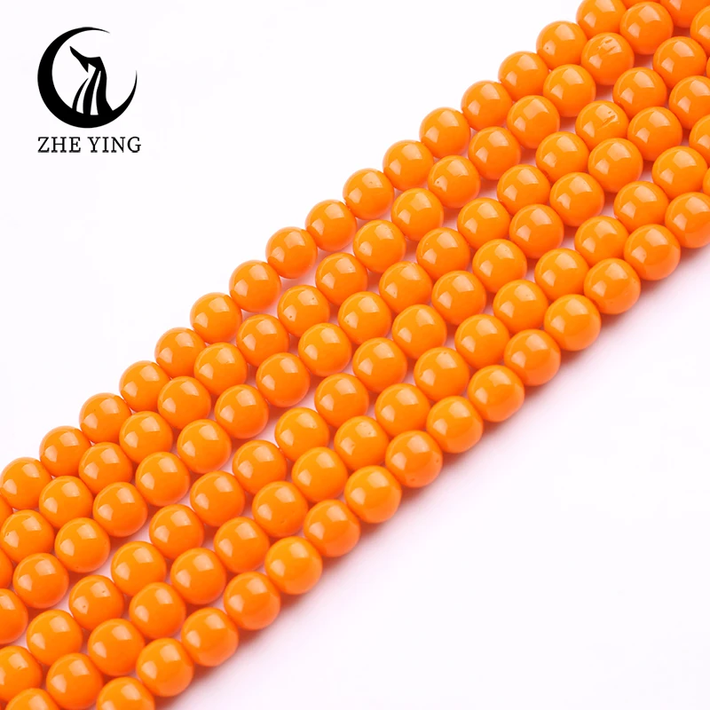 Zhe Ying 6mm Orange Crystal Glass Beads Round Smooth Loose Beads for Jewelry Making Bracelet DIY Strand 15\'\'