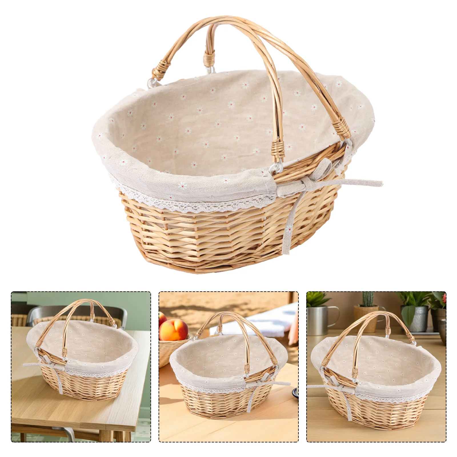 

1pc Picnic Willow Woven Storage Basket Flower Girl Wedding Decor Handheld Vegetable Flower Basket Home Garden Decoration