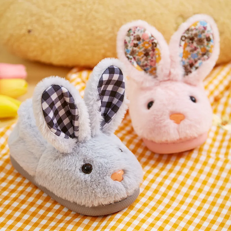 Pantoufles en peluche lapin pour enfants, chaussures d'intérieur pour la maison, pantoufles à fourrure mignonnes, chaussures chaudes pour enfants, bébé garçon et fille, hiver