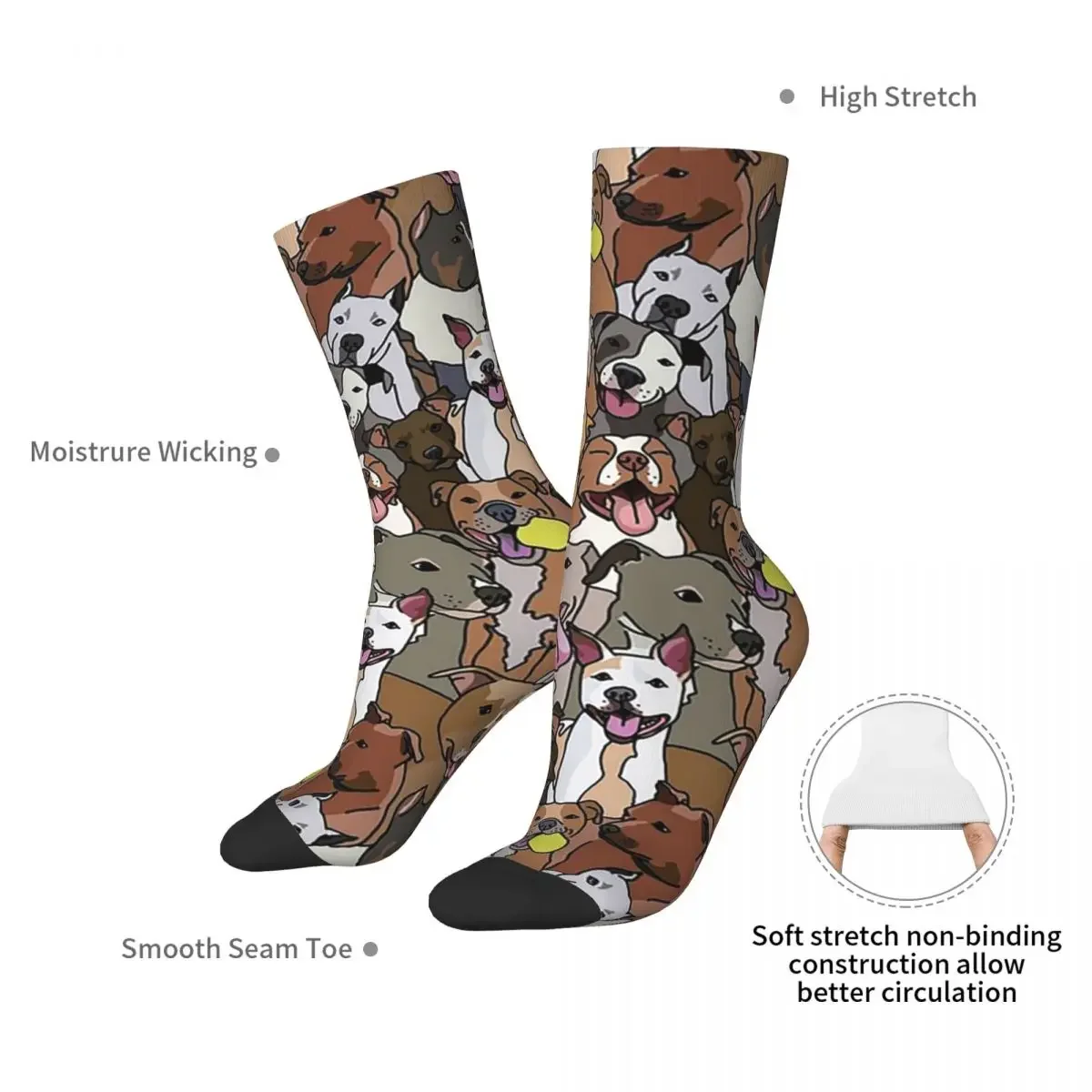 Pitbull Dog Pattern All The Mutts Socks Harajuku Sweat Absorbing Stockings All Season Long Socks for Man Woman Birthday Present