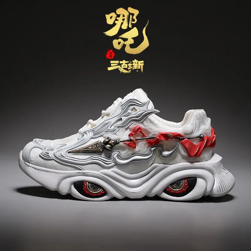 Men Chunky Sneakers Nezha Chinese‑Style Foam Rubber Thick Sole Lightweight Wear‑Resistant Lace‑Up Casual Shoes For Young Men