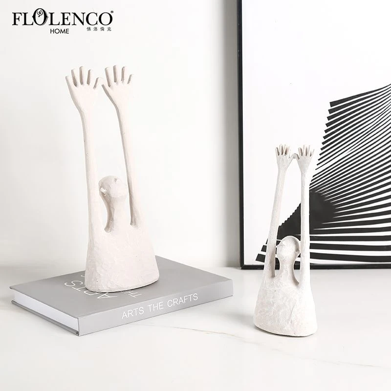 Minimalist retro resin distressed hand-raising figure ornament for model rooms, guesthouses, living rooms, designer home decor