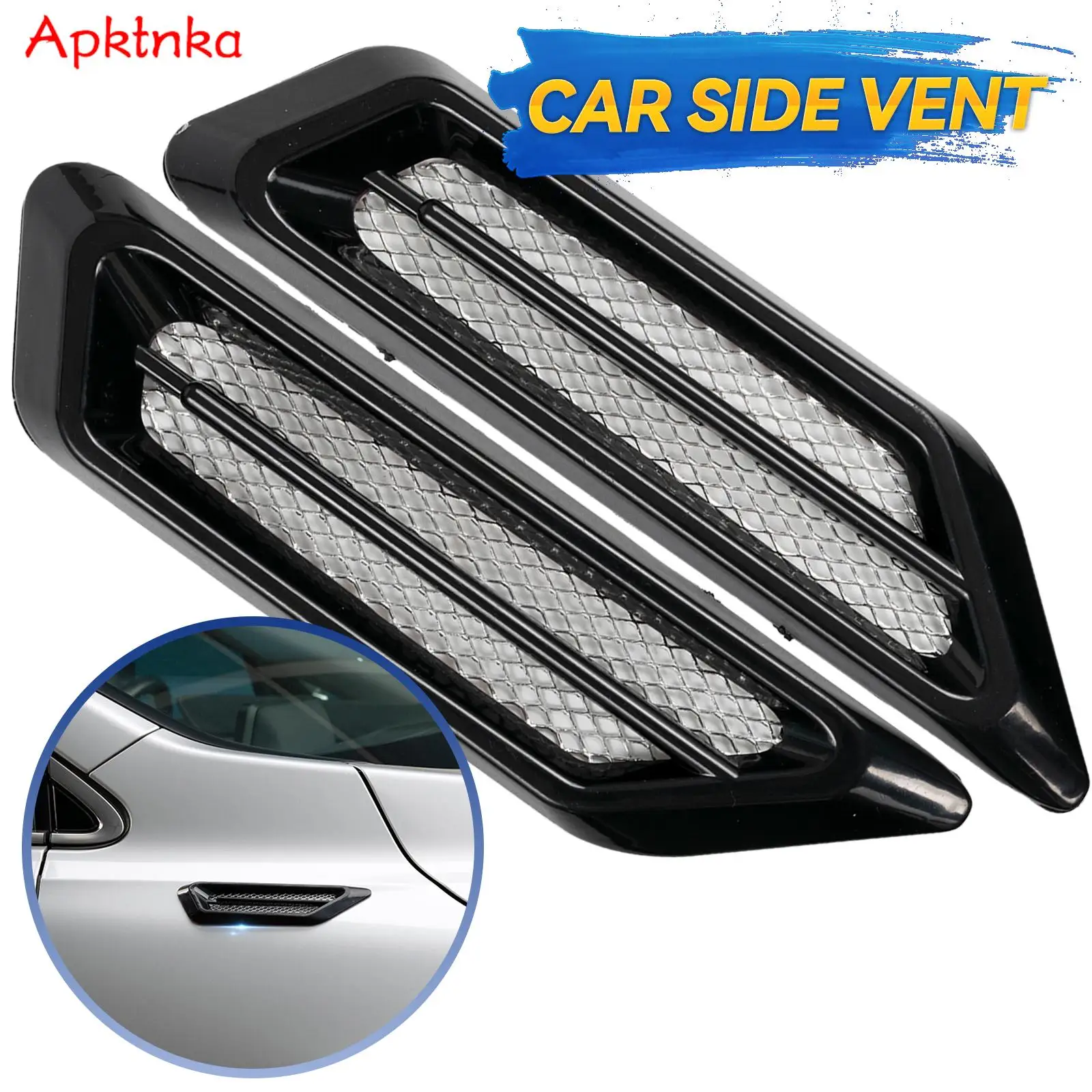 APKTNKA 2pcs Universal Car Exterior Air Intake Flow Side Hood Fender Mesh Vent Wing Cover Trim Scoop Decoration Sticker