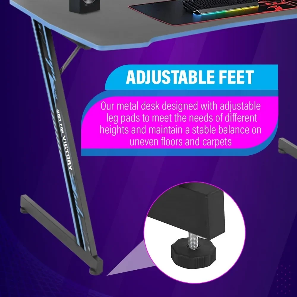 Z-Shaped Modern Computer Desk, Headphone gancho, Workstation resistente, mesa com desktop espaçoso, Home Office, 39"