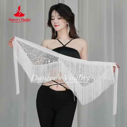 Imagen 2 del producto Cadena de cintura BellyDance para mujer, bufanda Triangular de cadera con borlas de lentejuelas, cinturón de práctica de baile callejero para adultos y niños