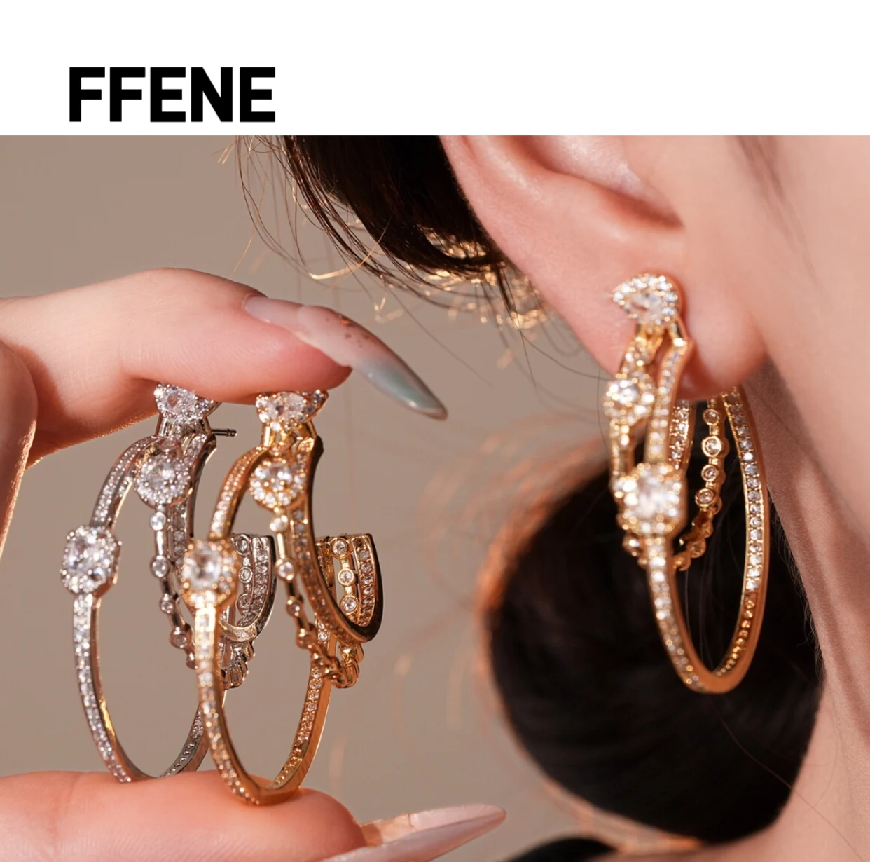 

Hot-selling European and American multi-layer round earrings, luxurious and high-end, exquisite earring design