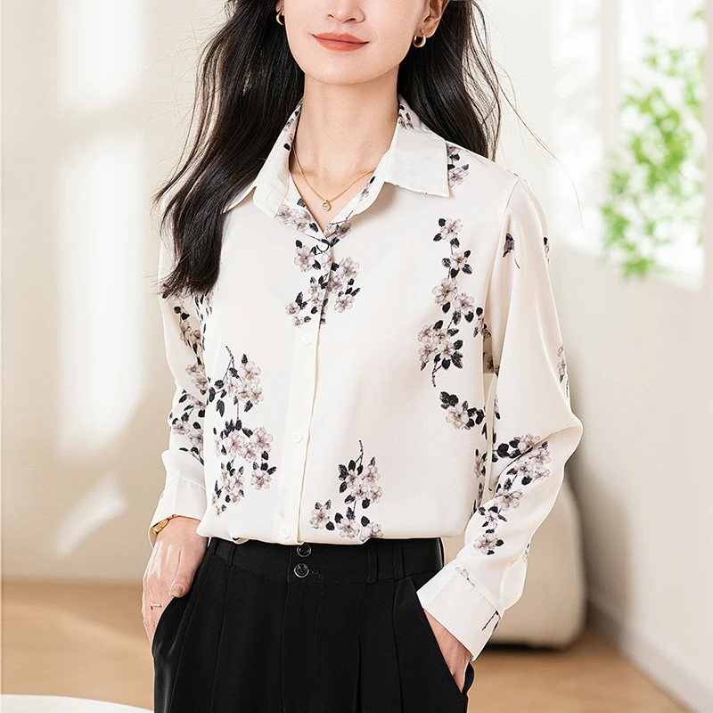 

Vintage Women's Blouses Printed Casual Shirts Fashion Loose Summer Clothing Long Sleeved Chiffon Women Tops