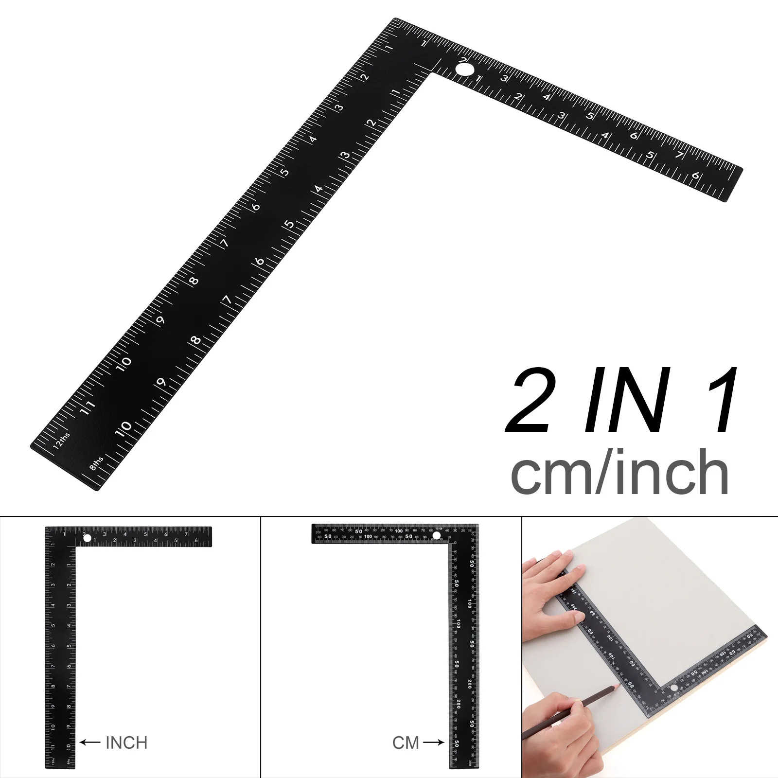 300mm Stainless Steel Square Ruler Woodworking Black Double-sided Scale Ruler Right Angle 90 Carpenter Measuring Tool Gauge