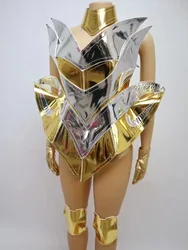 Laser Leather technologyGold boots Evening Party dresses drag costume gogo sexy festival show costumes Birthday Special Ocassion