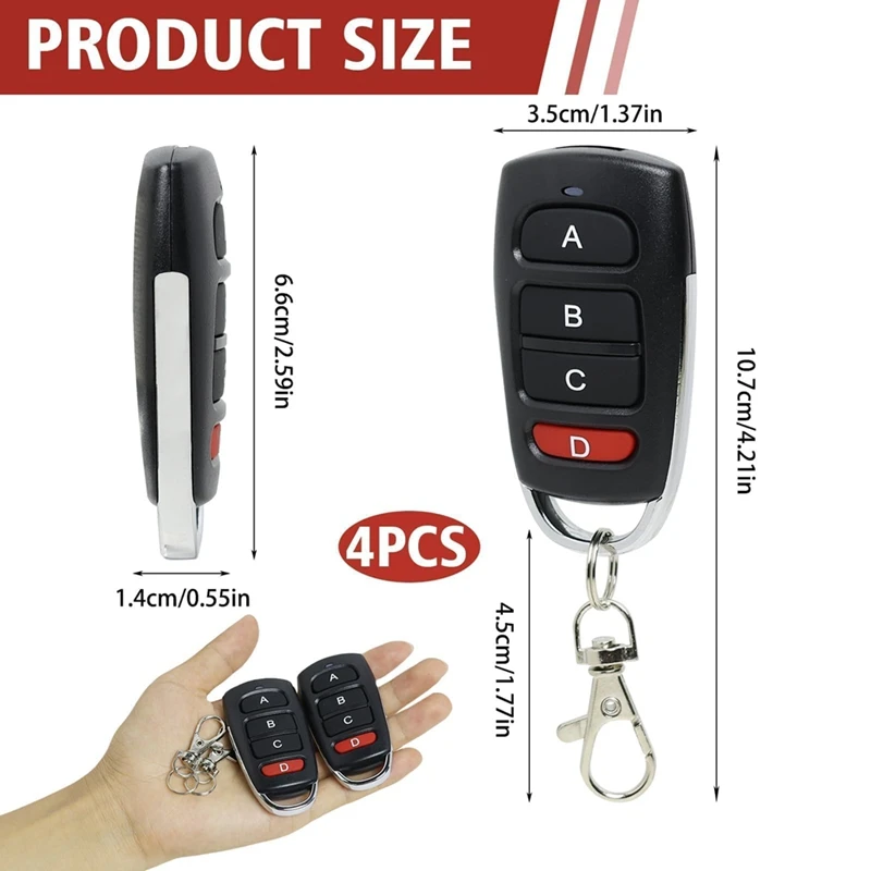 Pack Of 4 Universal Garage Door Remote Controls,433 Mhz,Clone Remote Switch For Gates And Garages, Handheld Transmitter