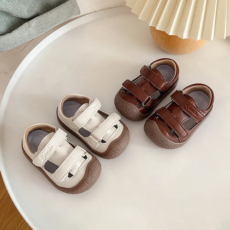 Toddler Toes Capped Sandals Soft Sole Non-Slip Children Casual Hollow Out Shoes Boys Girls Sport Sandals Hook Loop Size 17-26