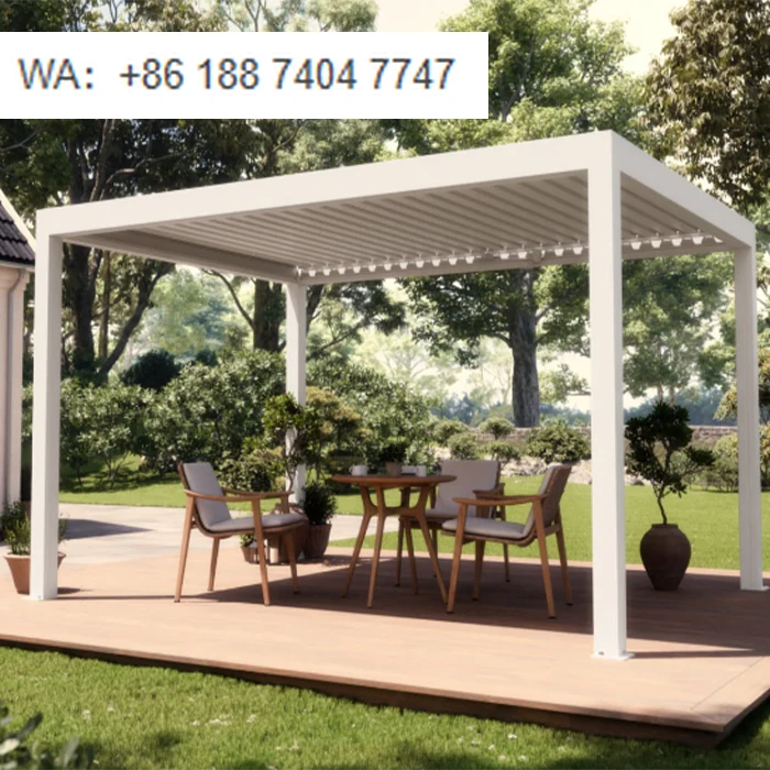 

Fully Automatic Bioclimatic Retractable Aluminum Pergola Waterproof Louvered Roof Electric Folding Shade Outdoor Garden Balcony