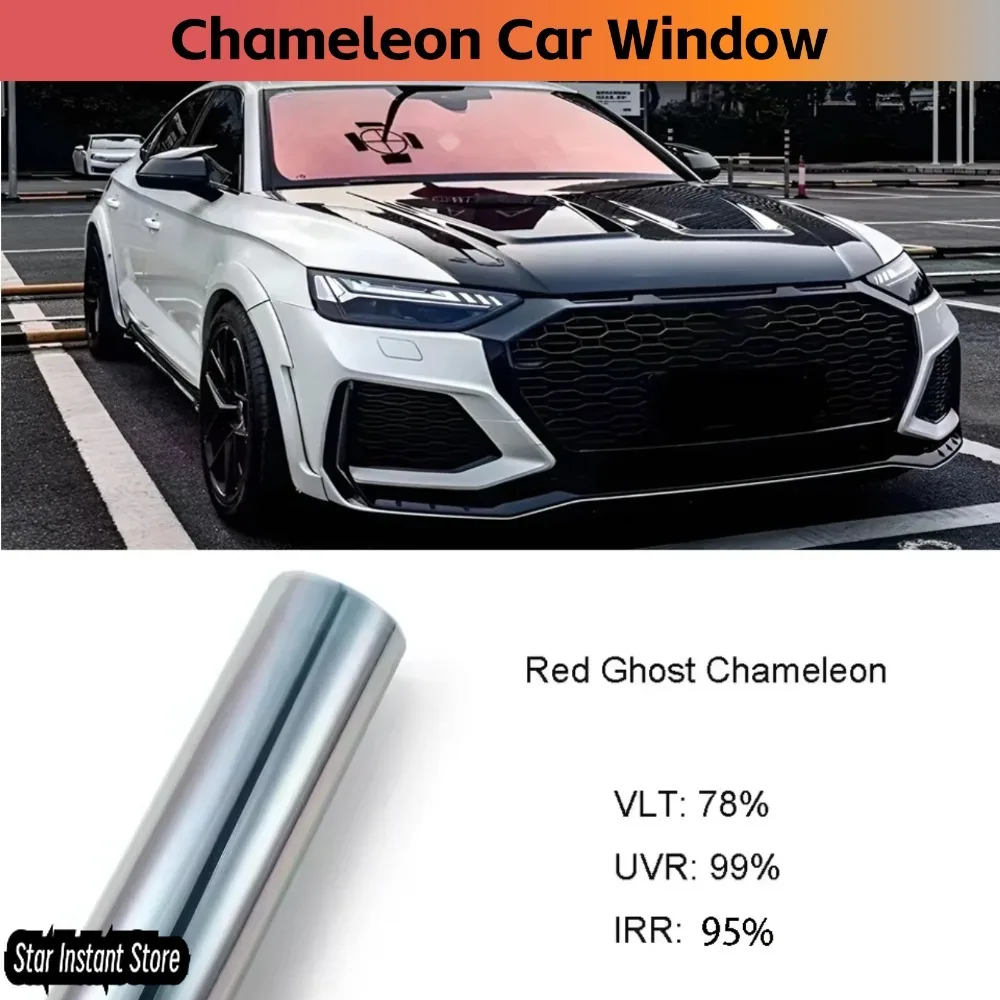 

Red Ghost Chameleon 78%Vlt Car Window Tint Film Solar Film 1.52m X 15M Heat Insulation Color Changing Film Easy to Install