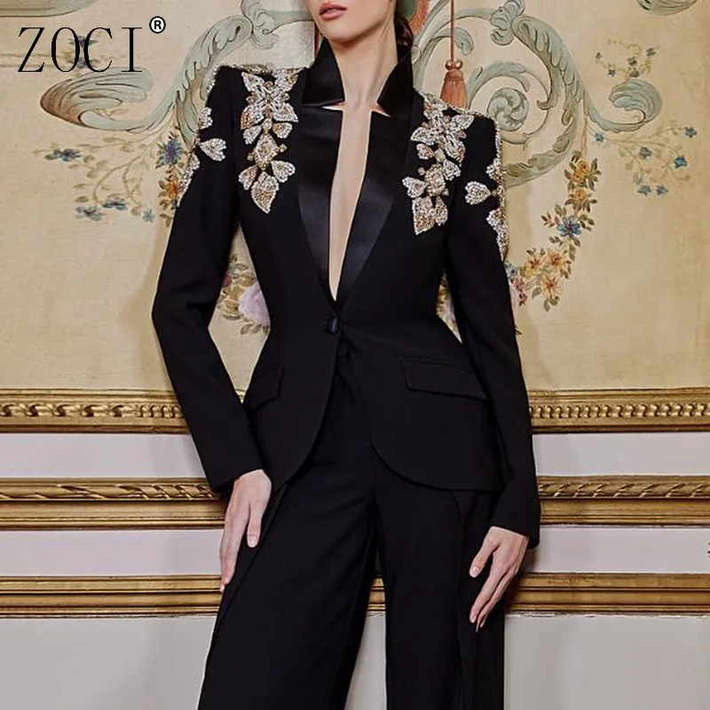 

ZOCI Sequins Spliced Women's Blazer Notched Collar Suit Jackets Luxury Long Sleeve Coats For Female 2025 Autumn Fashion New