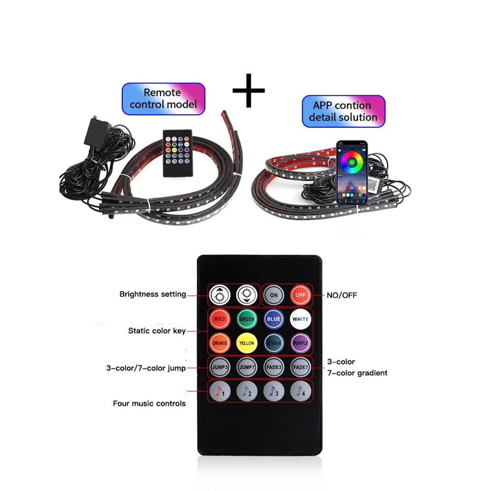 Bluetooth APP Controlled Decorative Light Strip Ideal for Car Decoration Colorful Chassis Light Voice-Activated Atmosphere Light