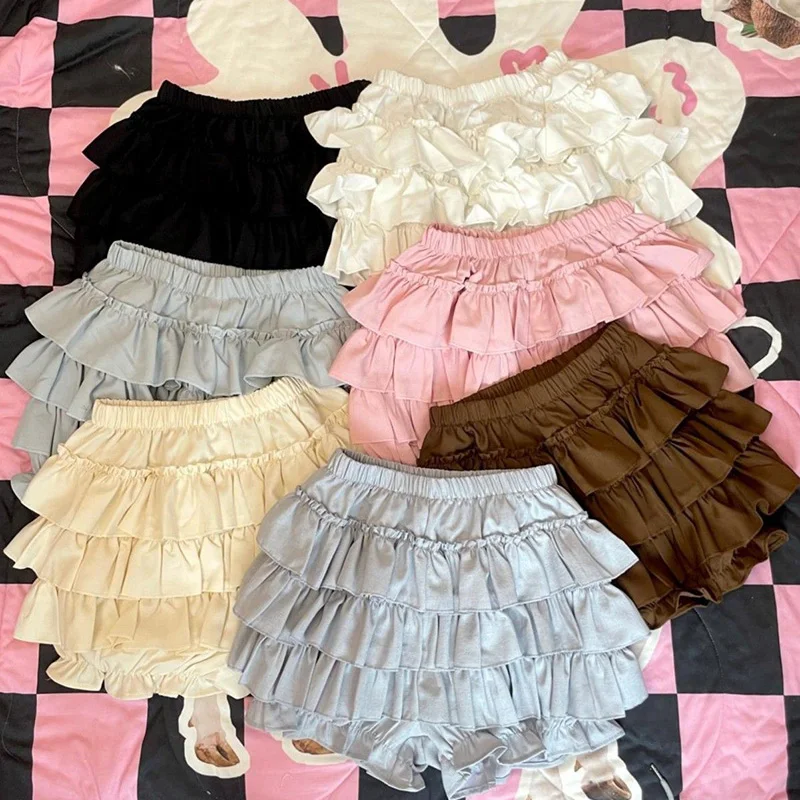 Sweet Layered Ruffled Culottes Skort Women Preppy Style Summer Casual Shorts Fashion Solid Pleated Culottes Skorts