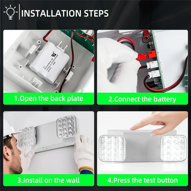 

Аварийное освещение BAAJ-LED с двумя квадратными регулируемыми головками, резервная батарея, емкость 90 минут