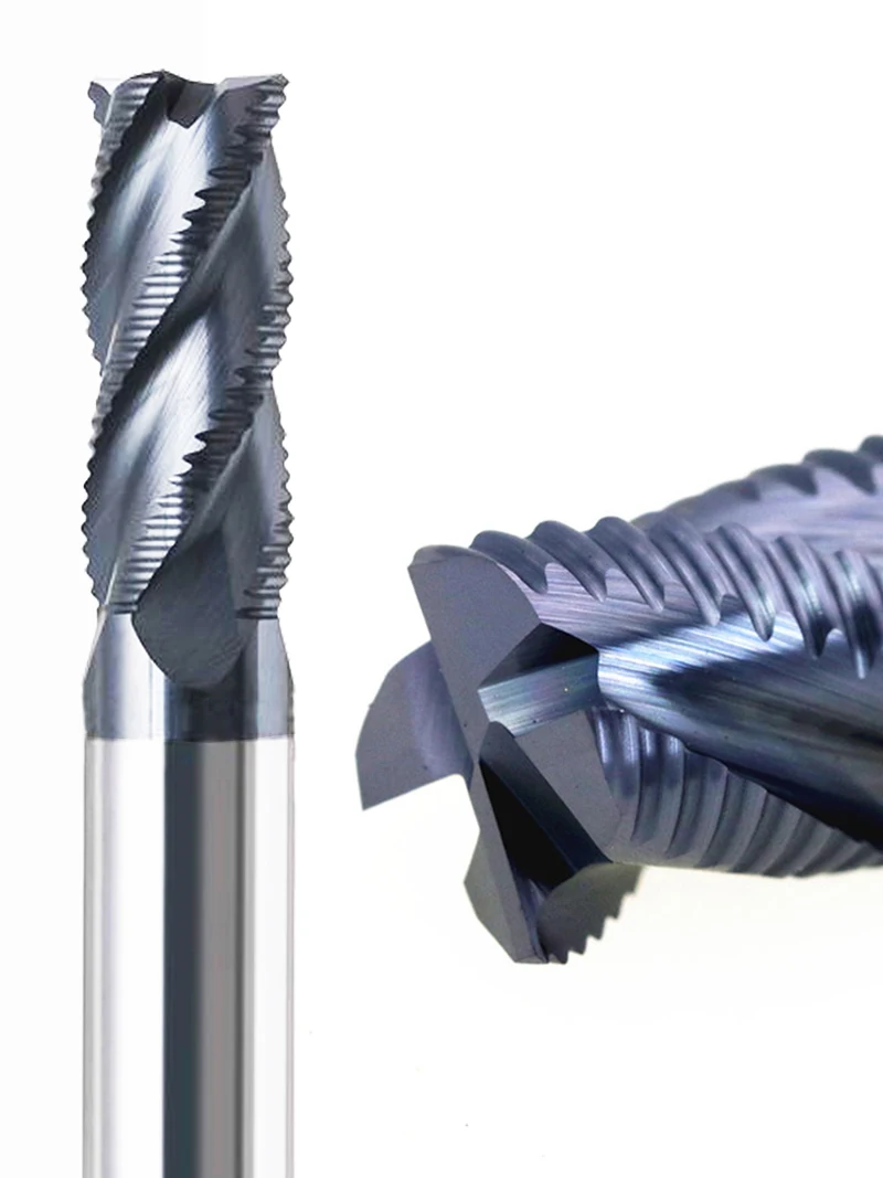 Fraise à dégrossir en carbure HRC58 à 4 cannelures pour usinage de métaux et aciers, diamètres 4mm, 5mm, 6mm, 8mm, 10mm, 12mm, 14mm, 16mm, 18mm, 20mm
