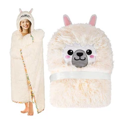 Cute TV Blanket Casual Clothes Hooded Pajamas Thick Warm Alpaca Cloak PV Velvet Shawl Women's composite Lamb Quilt Home Dress