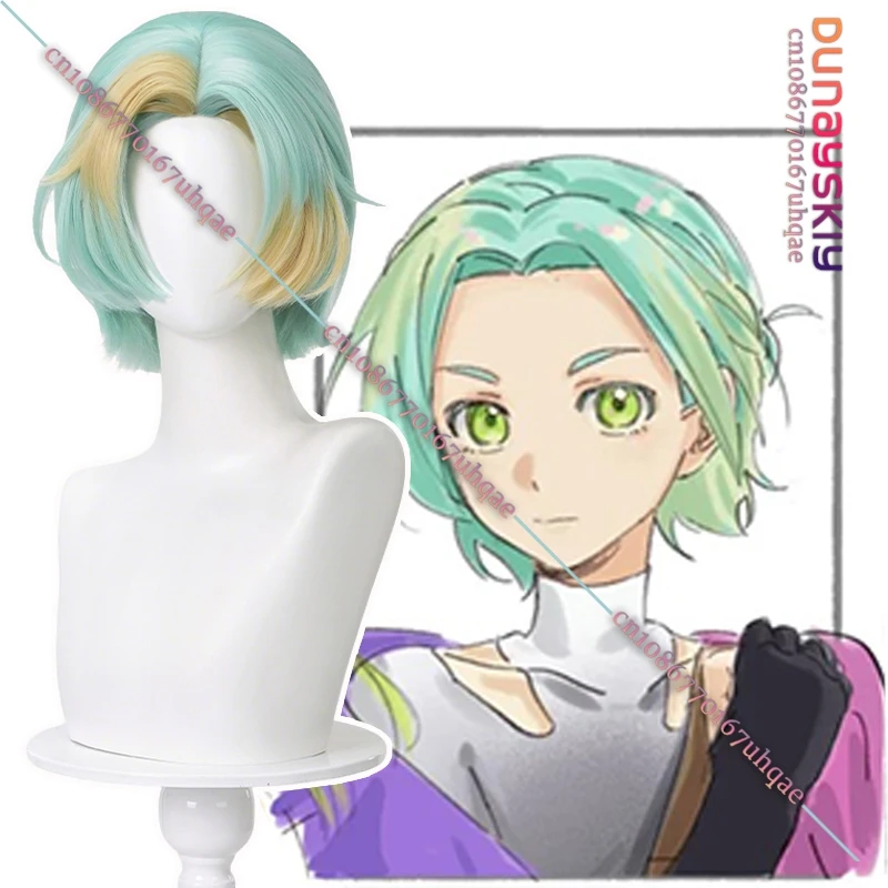 

YURI Косплей Костюм CNOSIA {SAIKOU}Парик 35 СМ Желтый Зеленый Градиент Короткие Волосы Синтетический Парик + Парик Кепка Хэллоуин Маскировочные ПАРИКИ