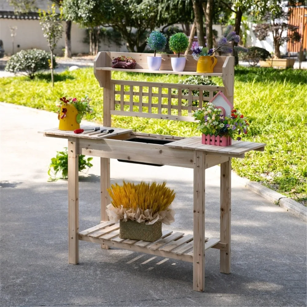 

Small shelf above the tabletop and bottom clapboard for placing gardening tools and accessories, Plant Shelves