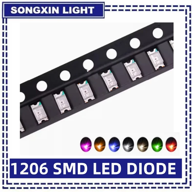 100pcs 1206 SMD LED White Moore Red Light Outdoor Blue Yellow Green Orange Warm Pink Purple Uv Diode Assortment Kit Emitting