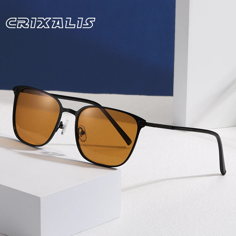 CRIXALIS Ultralekkie spolaryzowane okulary przeciwsłoneczne dla mężczyzn przeciwodblaskowe okulary przeciwsłoneczne do jazdy damskie Vintage metalowe kwadratowe modne odcienie okulary