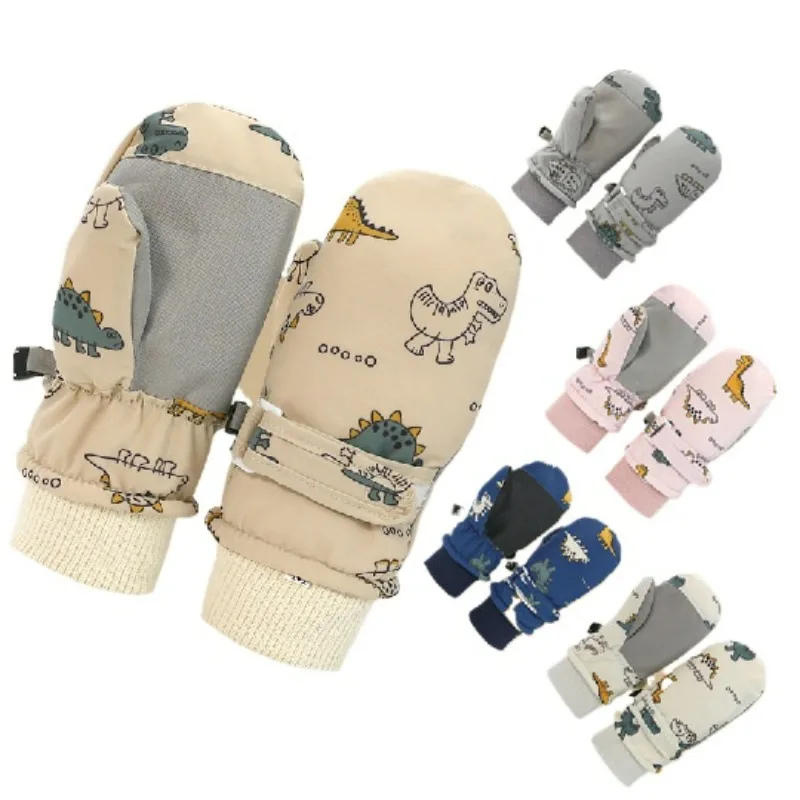 

Children's Gloves, Warm Cartoon Dinosaur Baby Skiing Gloves, Winter Velvet Warm, Waterproof, Quick Drying, Non Slip Gloves