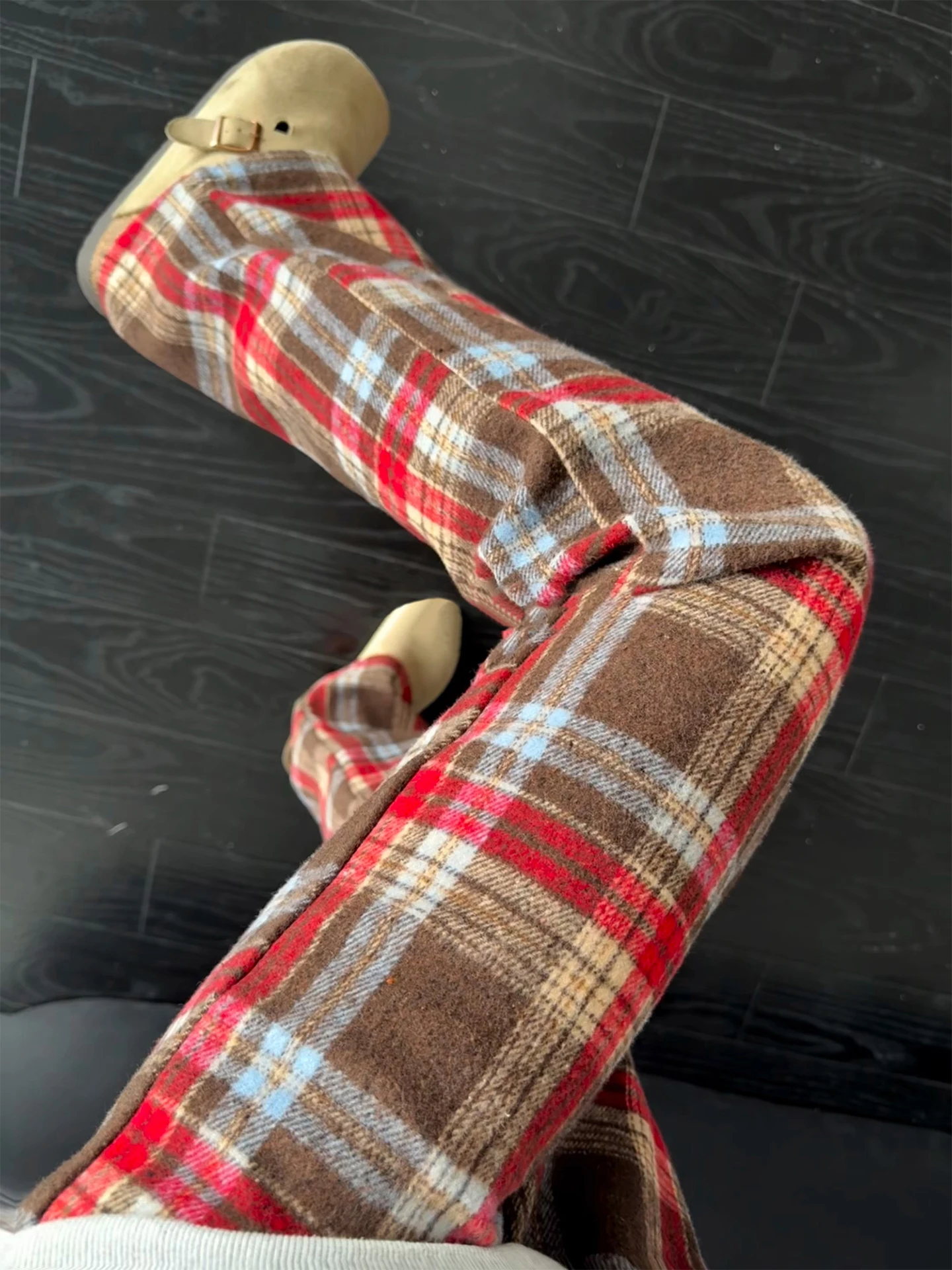 

Красные шерстяные клетчатые повседневные брюки на флисовой подкладке, мужские осенне-зимние широкие брюки свободного кроя, удобные теплые брюки для отдыха