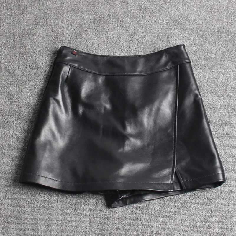 

High Quality Real Leather Short Culottes Women's Fashionable Asymmetric Sheepskin Skirt