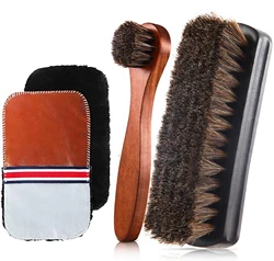 Horsehair Shoeshine Brush Kit Polish Applicator Applicator Cleaner Cleaning Brush with Microfiber Shoe Gloves