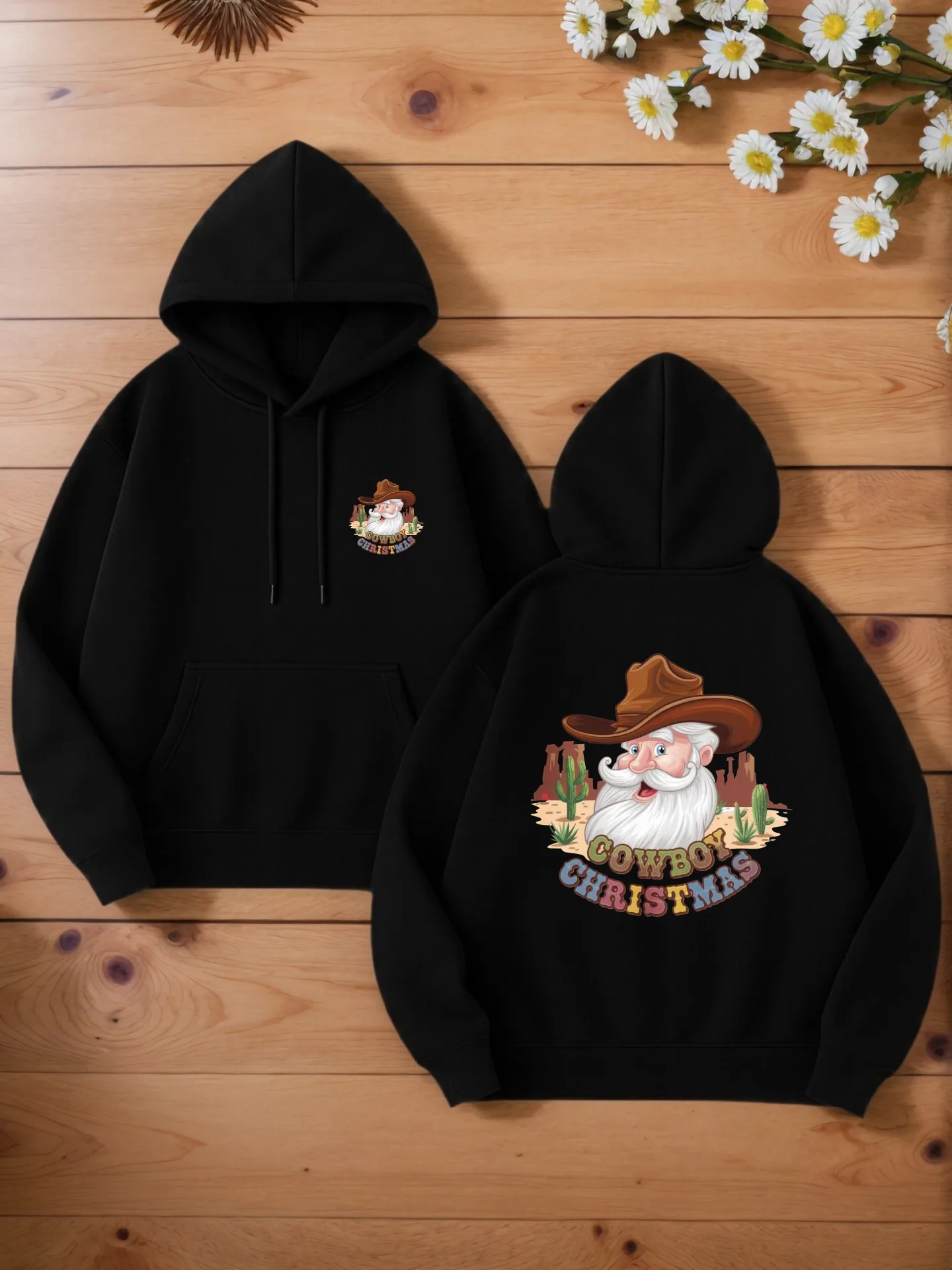 

Мужская толстовка с рисунком, ковбой - принт Санта-Клауса, повседневный стиль, флис, для повседневной носки, для мужчин