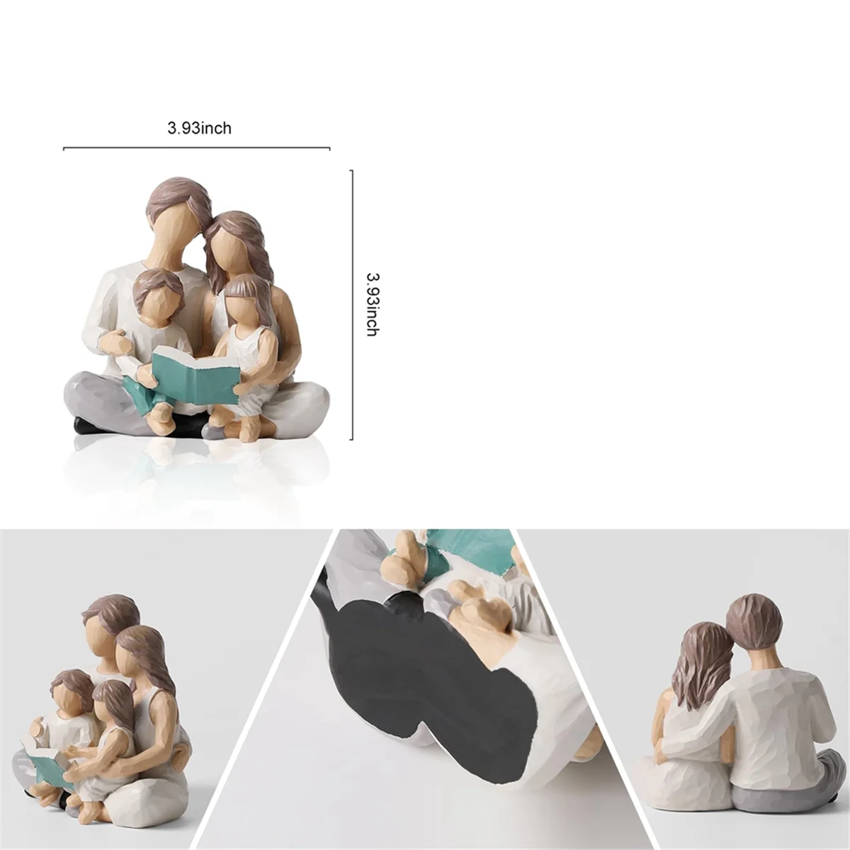 AD30-Family of 4 Reading Book Figurines, Hand-Painted Figures Gifts for Parents or Daughter and Son, Home Decoration