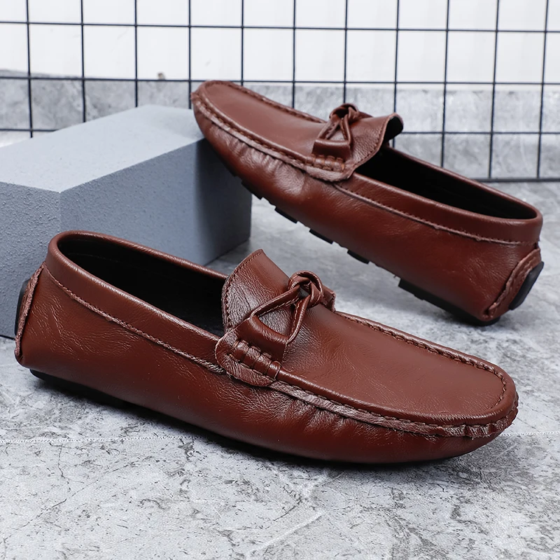 

New Men Casual Loafers Men's Soft Soled Spring Leather Shoes Comfortable Flat Bottom non-slip Outdoor Walking Casual Shoes