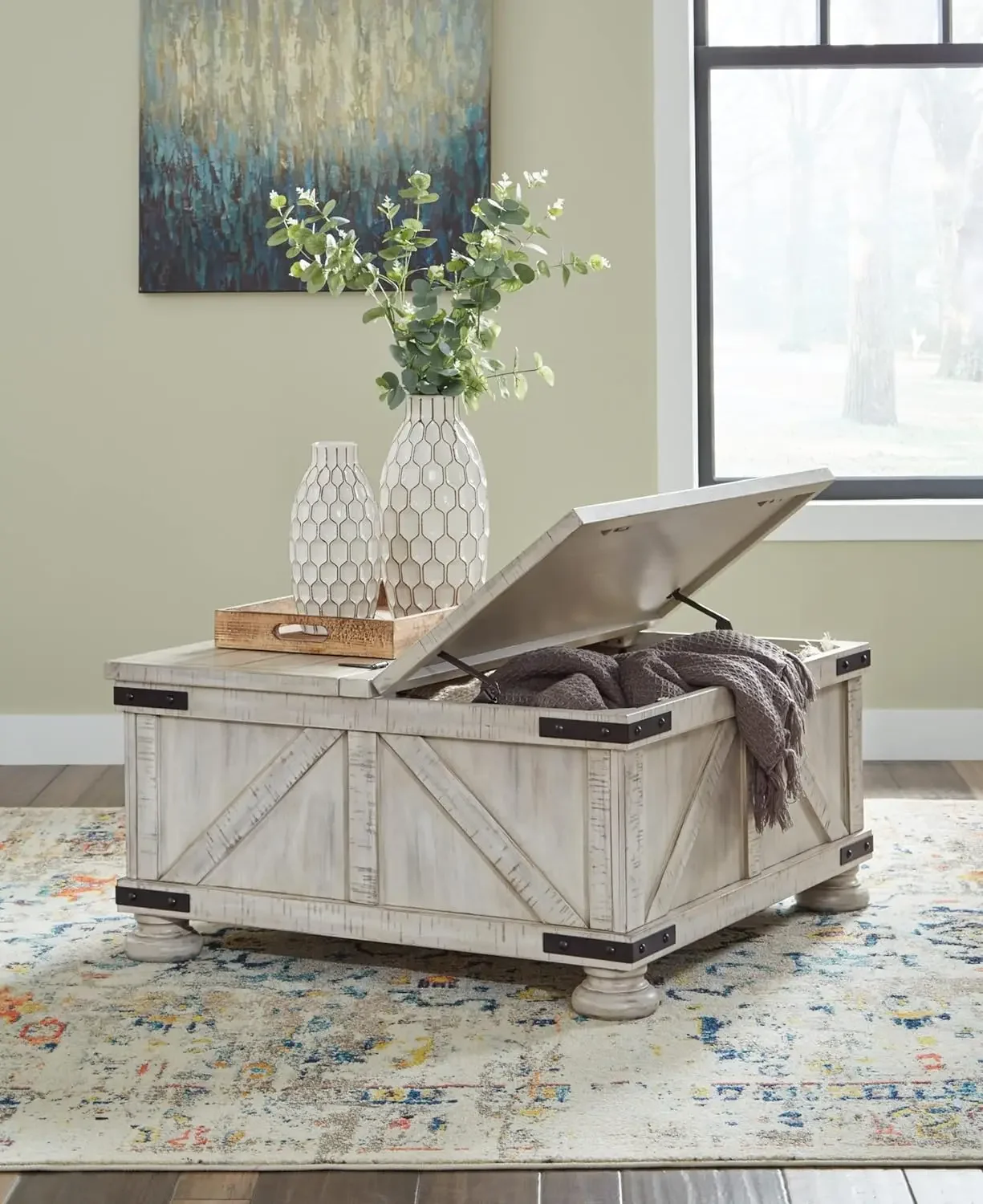 Carynhurst Casual Cocktail Table with Storage, Whitewash