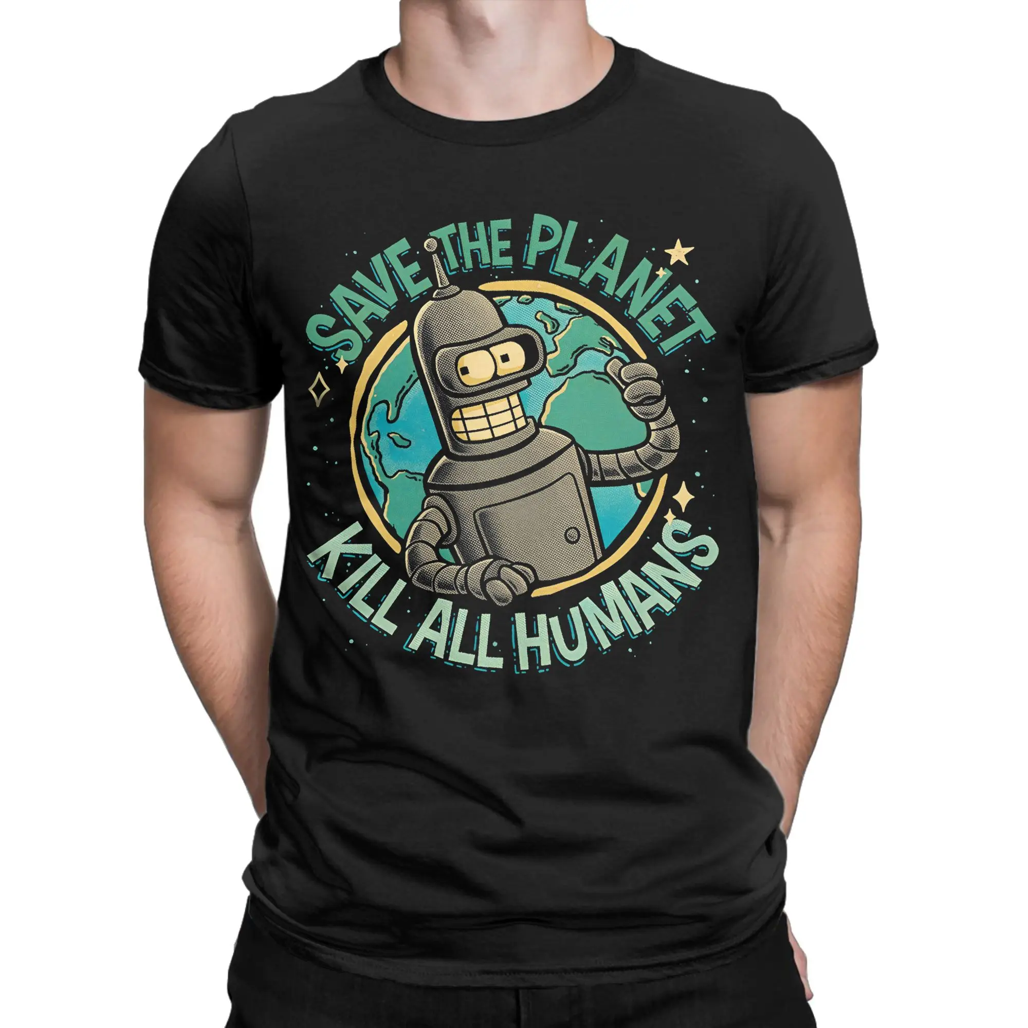 Bendered Save the Planet Kill All Humans Men's T Shirt Cartoon Leisure Tee Shirt Crew Neck T-Shirt Cotton Summer merchandise
