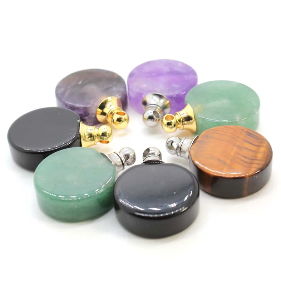Crystal Round Stone Perfume Bottle Pendants Diffuser For Women Necklace Bracelets DIY Natural Amethyst Rose Quartz Agate Jewelry