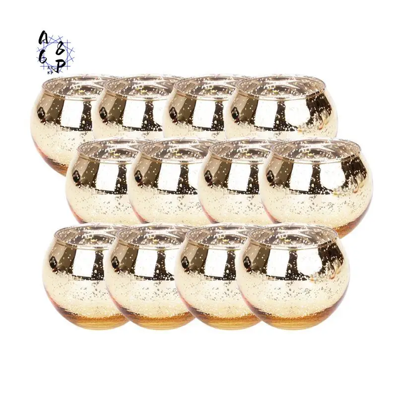 A68P-12Piece Gold Mercury Glass Votive Candle Holders Legant Gold Candle Holders For Weddings, Rehearsal Dinners