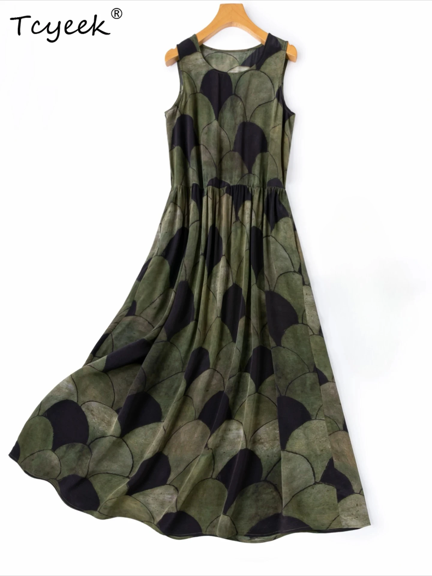 

Tcyeek 100% Real Silk Vintage Dress Elegant Dresses for Women Clothes Sleeveless Vest Woman Summer Loose Fit Платье Женское