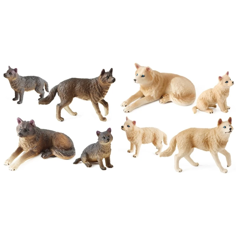 N0HB 4Pcs Realistic Wolf Figures Animal Figurines Set Gift for Wildlife Enthusiasts