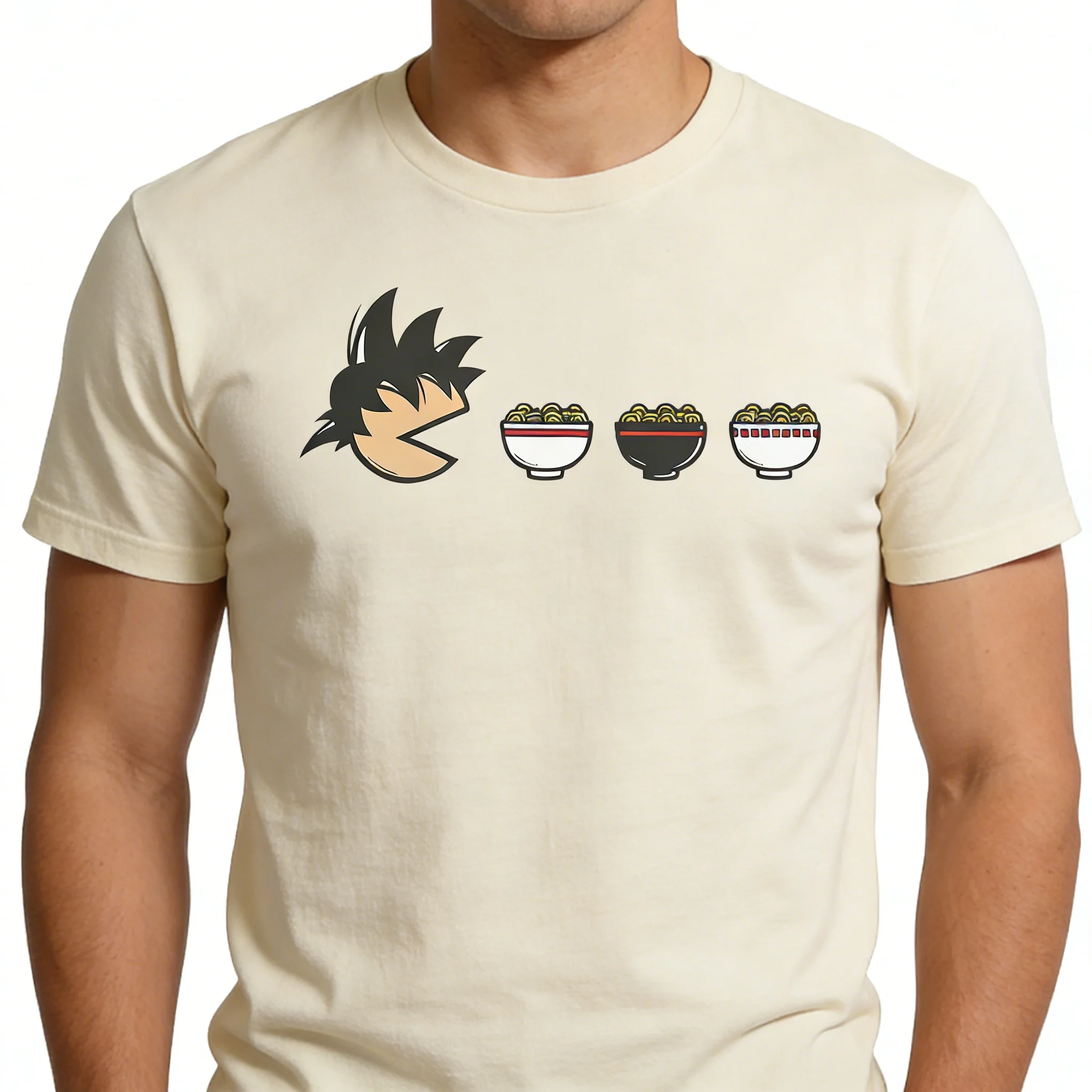 2026 Summer Dragon Ball Goku Ramen Pac-Man Oversized T-shirt High Quality 100% Cotton Funny Meme Print Unisex Retro Streetwear