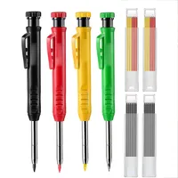 Solid Carpenter Pencil Set with 6 Refill Leads for Construction Job Deep Hole Mechanical Pencil Marker Marking Woodworking Tools